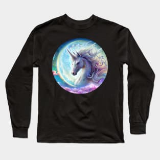 Moon Unicorn Watercolor Long Sleeve T-Shirt